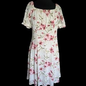 Ember Chic Floral Midi Dress in White and Pink Sz L
